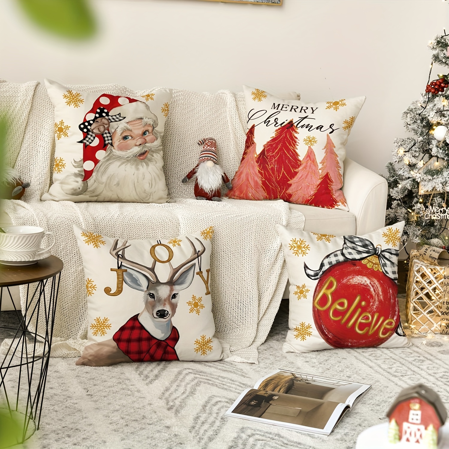 Colors Happy Life Santa Claus Tree Reindeer Believe Throw Temu