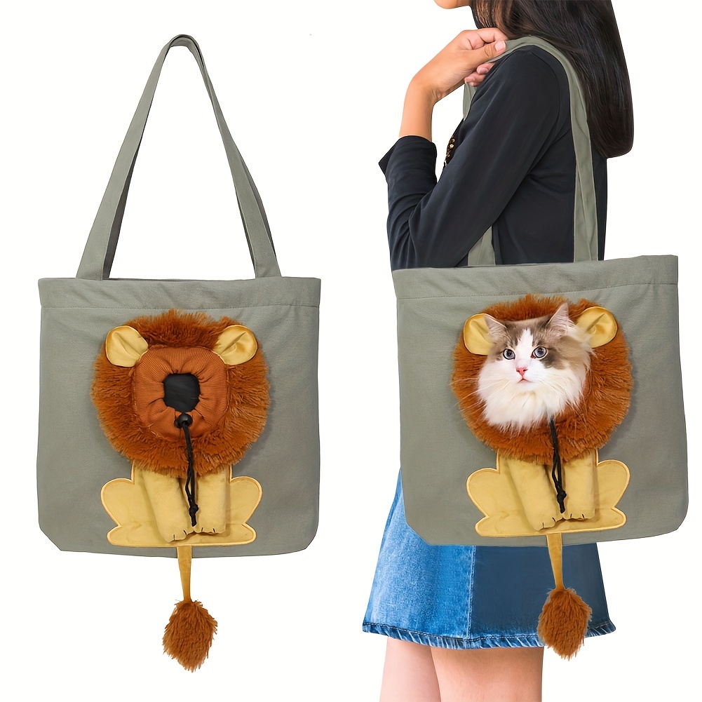 Lion-Shaped Pet Canvas Shoulder Bag Light Gray