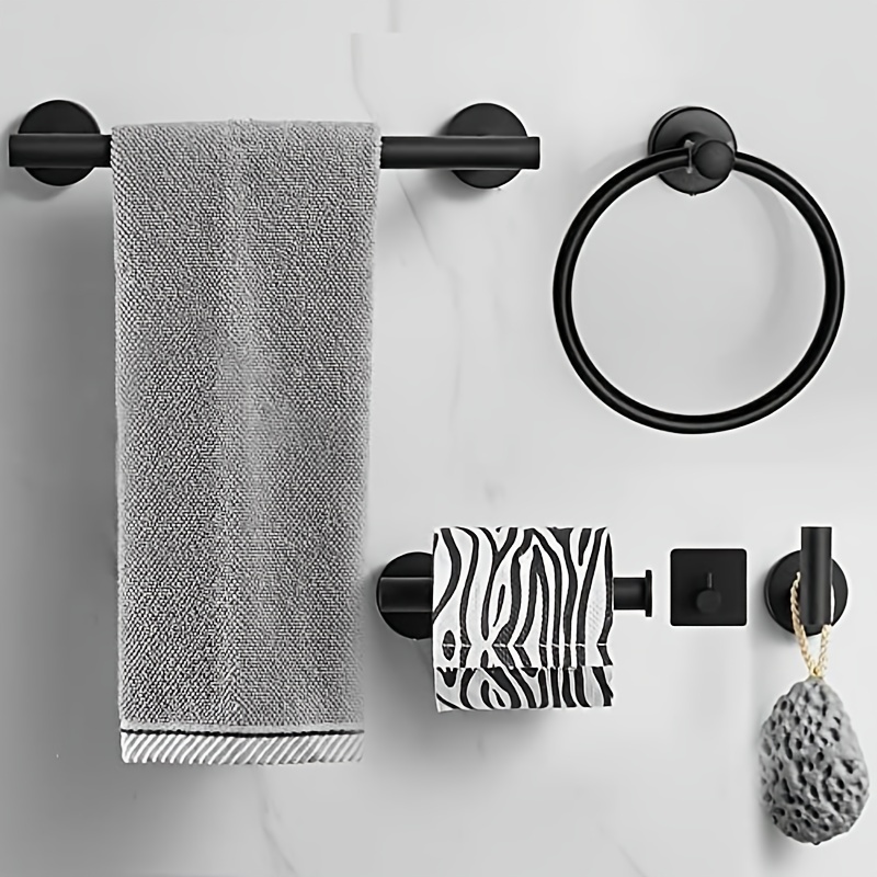 Juego de accesorios de baño de 5 piezas, color negro mate, toallero,  soporte para papel higiénico, soporte para toallas de mano, 2 ganchos,  accesorios