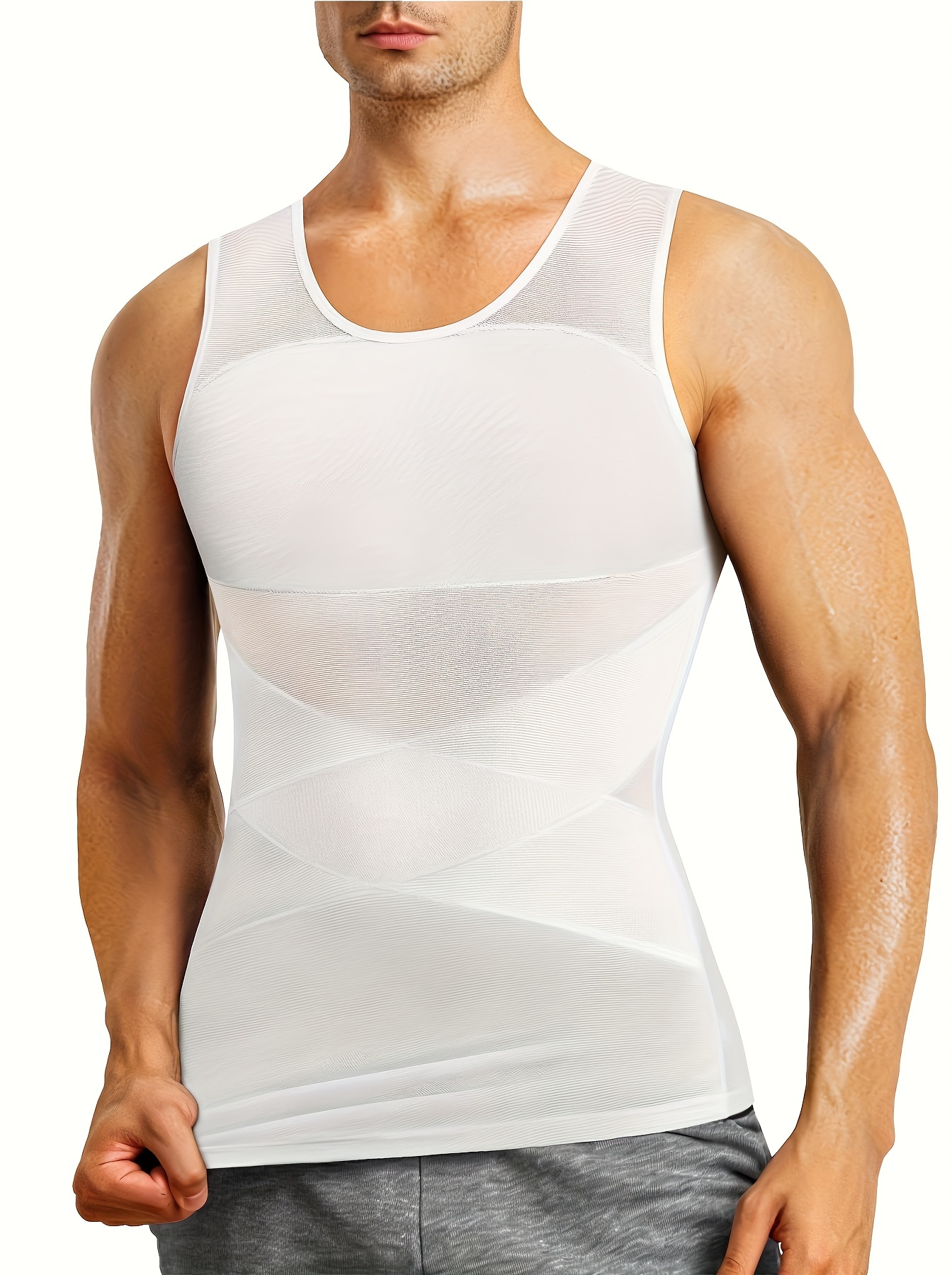 Men Slimming Tummy Control Chest Compression Hide Gynecomastia Undershirt  Shapewear