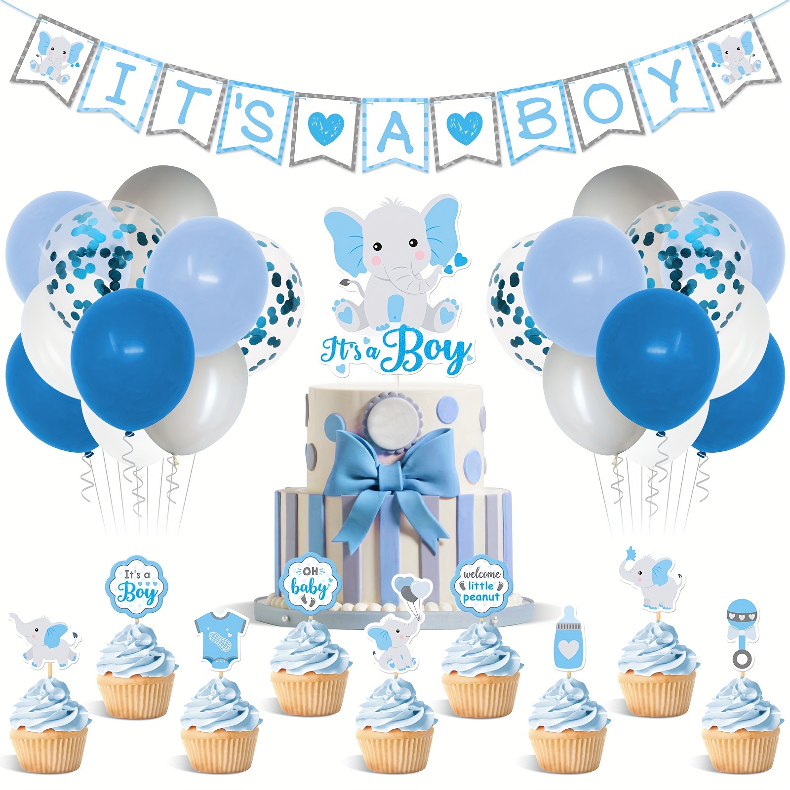 Baby Shower Decorations for Boy 82PCS Jumbo Transparent Baby Block Balloon  Box With Letters Includes White, Blue, Gray, Baby Blue Balloons 