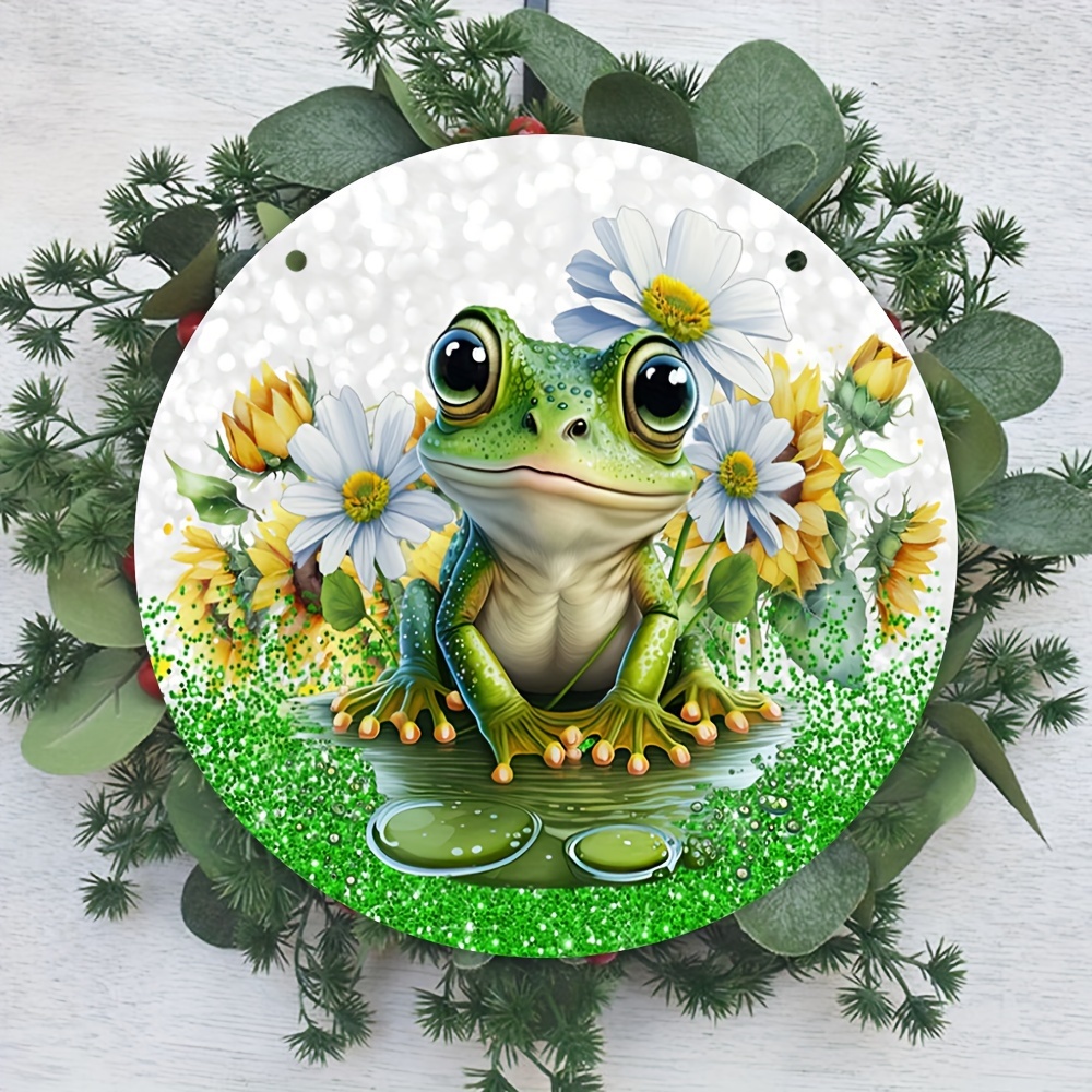 Frog Mushroom Welcome Sign Wooden Round Wreath Round Wooden - Temu