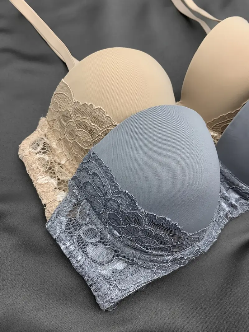 2Pcs Women Sexy Lace Bras Wireless Push Up Soft Bralette Soild