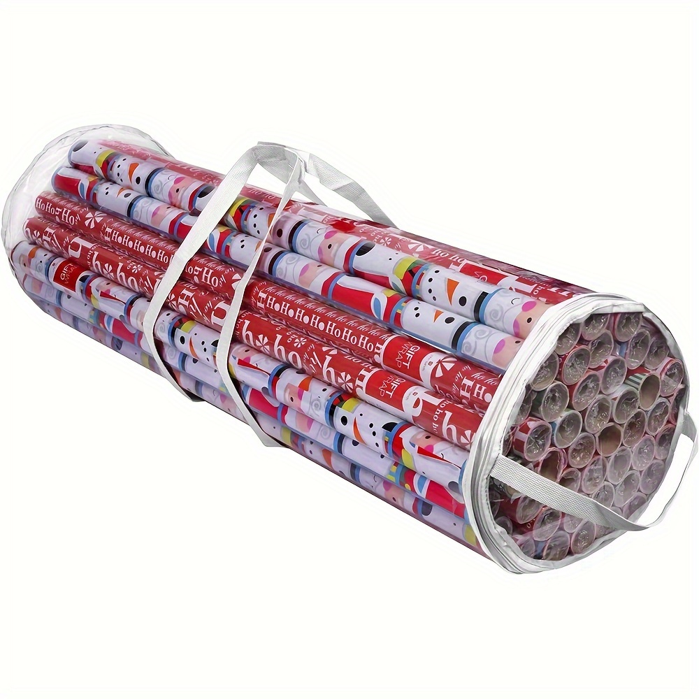 1pc wrapping paper storage bag capable of storing up to 24 rolls of 40 inch heavy duty pvc transparent bags with handles zipper top packaging and ribbon black white red christmas gift wrapping paper storage bag festival home organization