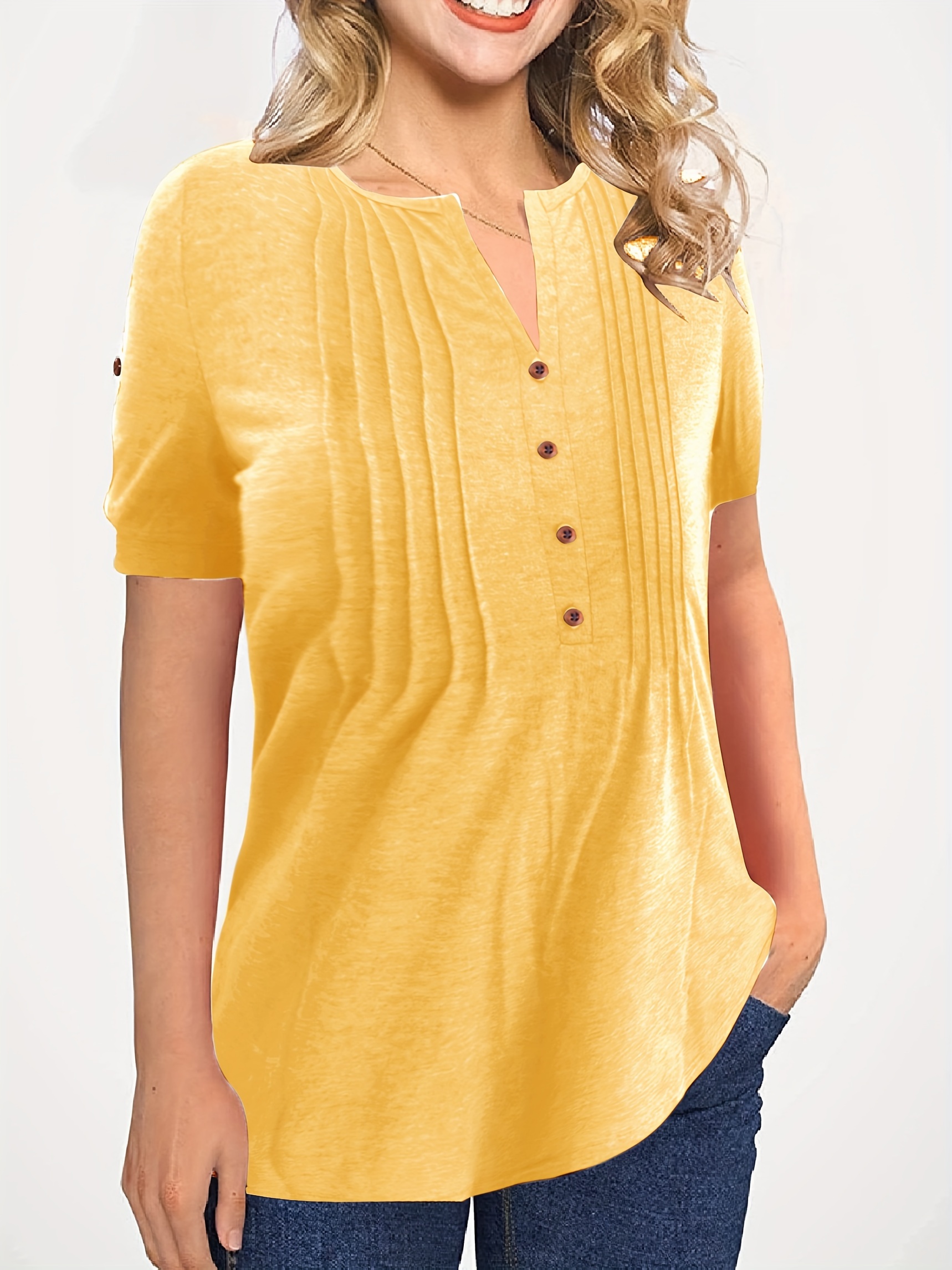 NGTEVOOS Women'S Tshirt Fashion Short Sleeve Turndown Collar Button Casual  Elastic Comfy Blouse Shirts