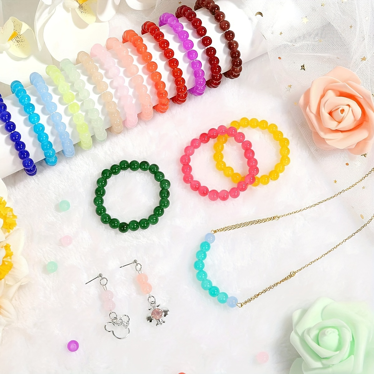 Lucky Goddness Unique Beads for Jewelry Making 200pcs 8mm Round Glass Beads  AB Colorful Crystal Beadswith 2 Kind of Frosted Beads- Perf - Unique Beads  for Jewelry Making 200pcs 8mm Round Glass
