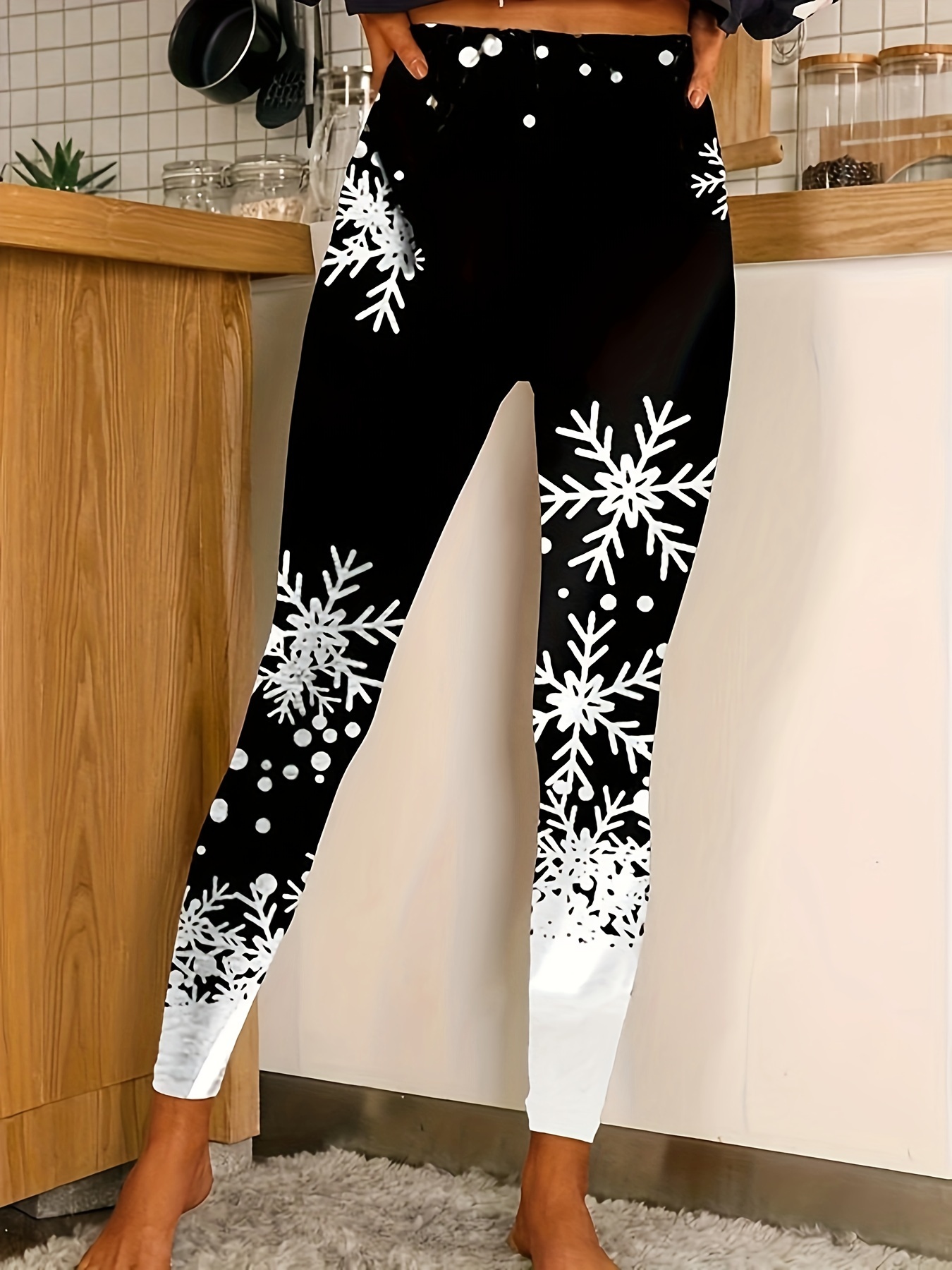 Christmas Reindeer Print Skinny Leggings Casual Elastic - Temu Canada