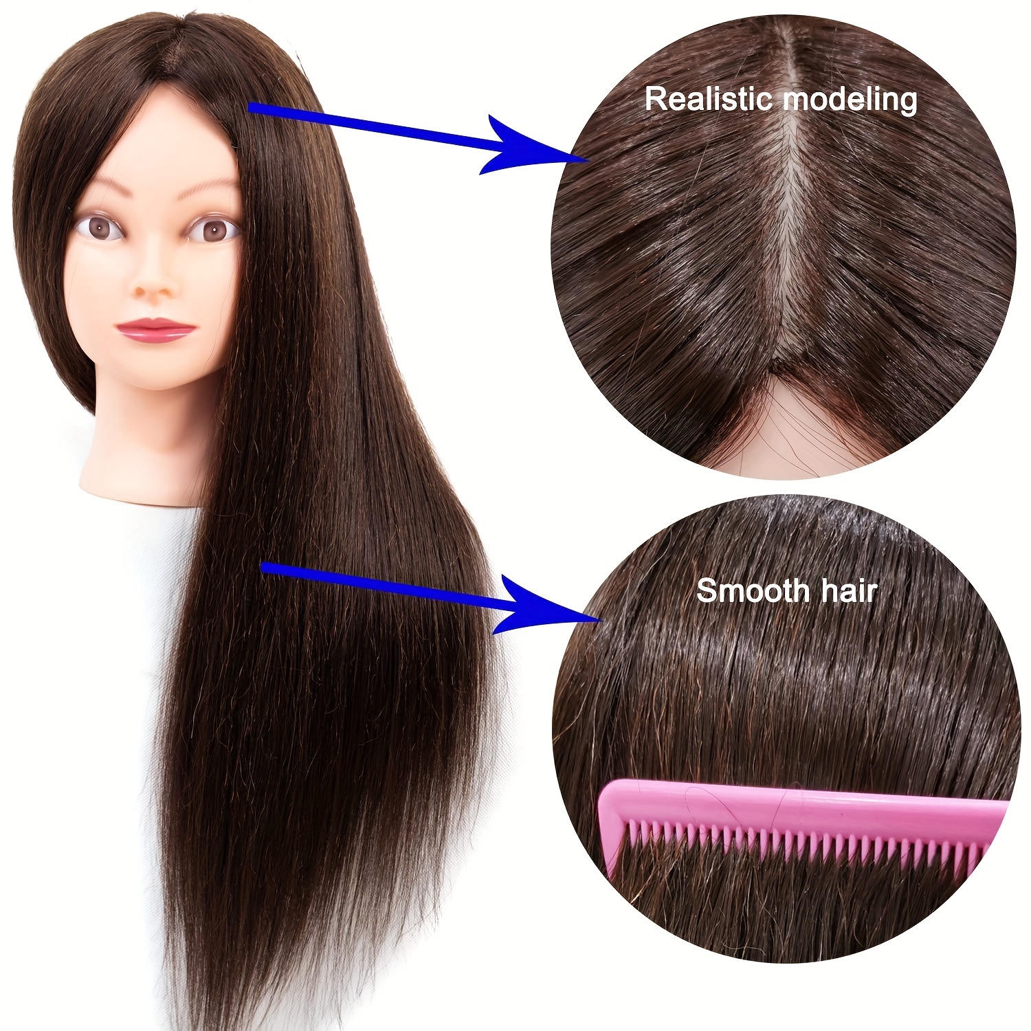 Cabeça de manequim para estilização de cabelo com fibras, cabelo