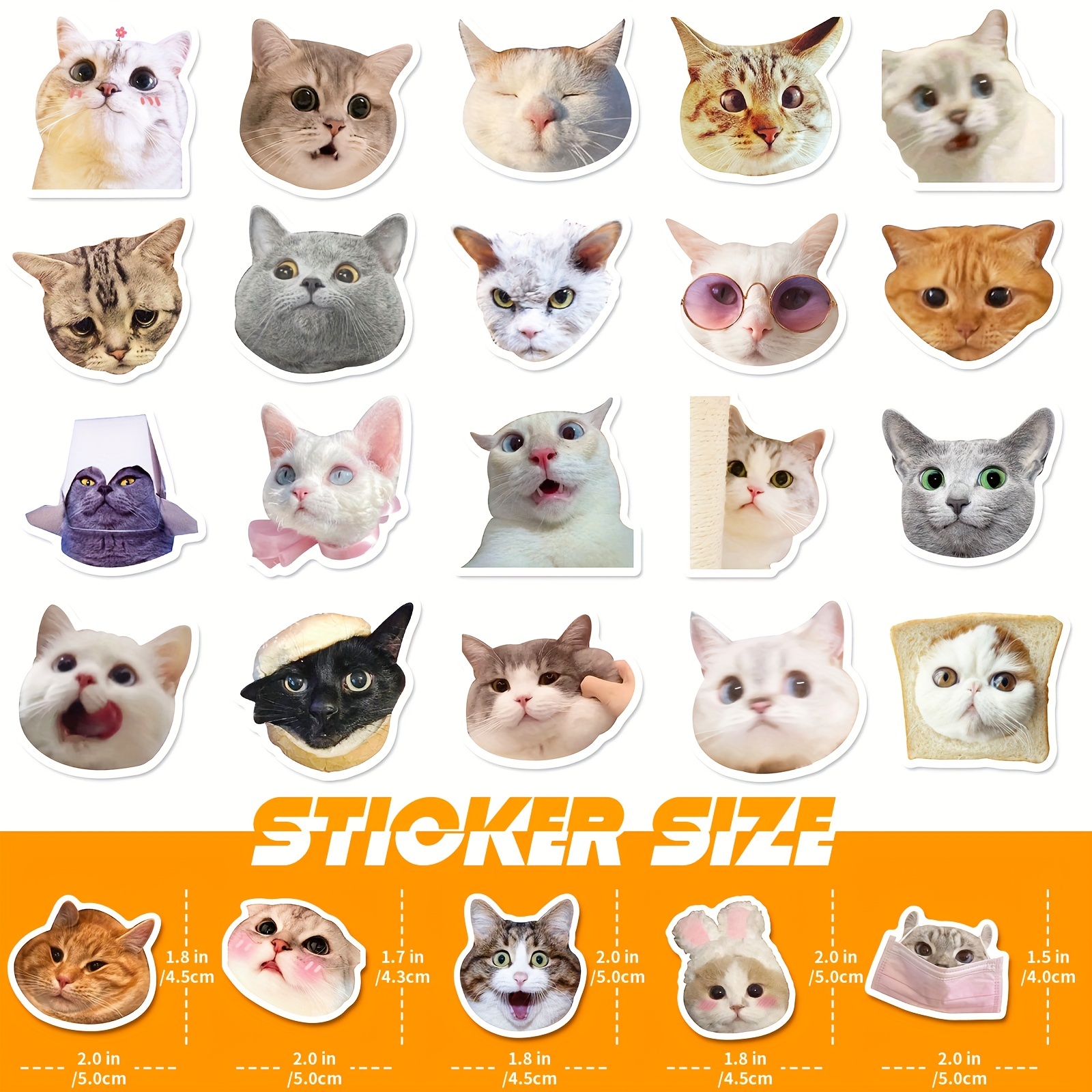 50PCS Cute Cat Stickers Vinyl Waterproof Funny Cats Decals for Water Bottle  Laptop Skateboard Scrapbook Luggage