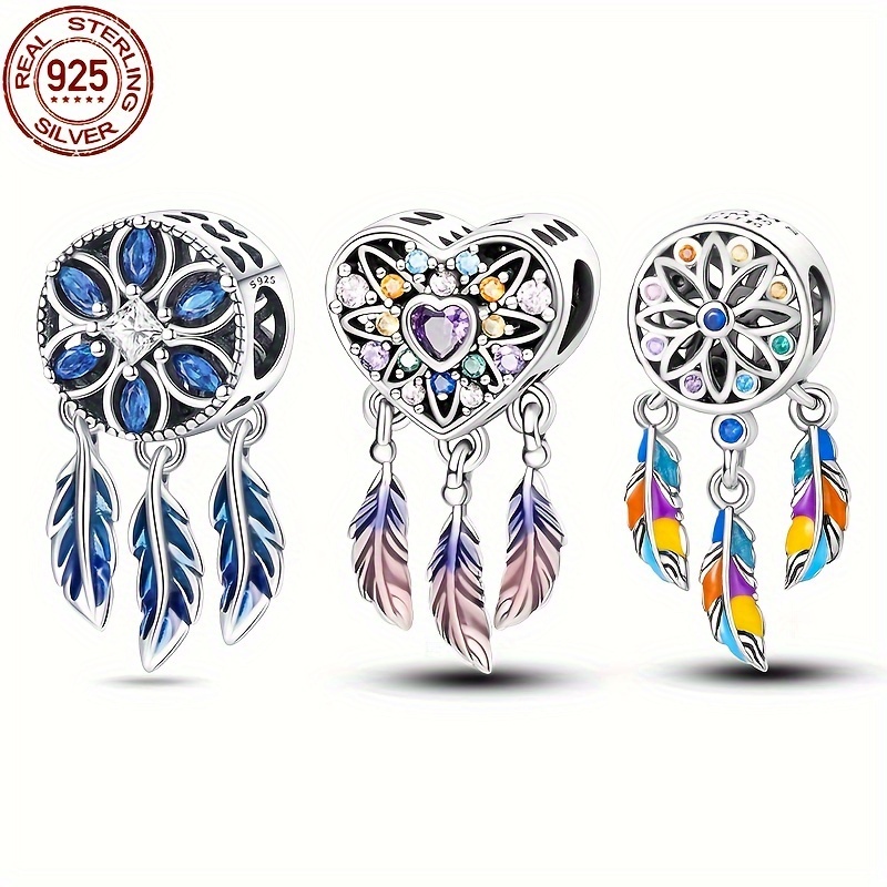 

1pc S925 Sterling Silver Bohemian Style Dreamcatcher Pendant Suitable For Original Bracelets And Bangles 3mm Diy Beads Suitable For Ladies Birthday Fine Jewelry Gifts, Silver Grammage 3 Grams