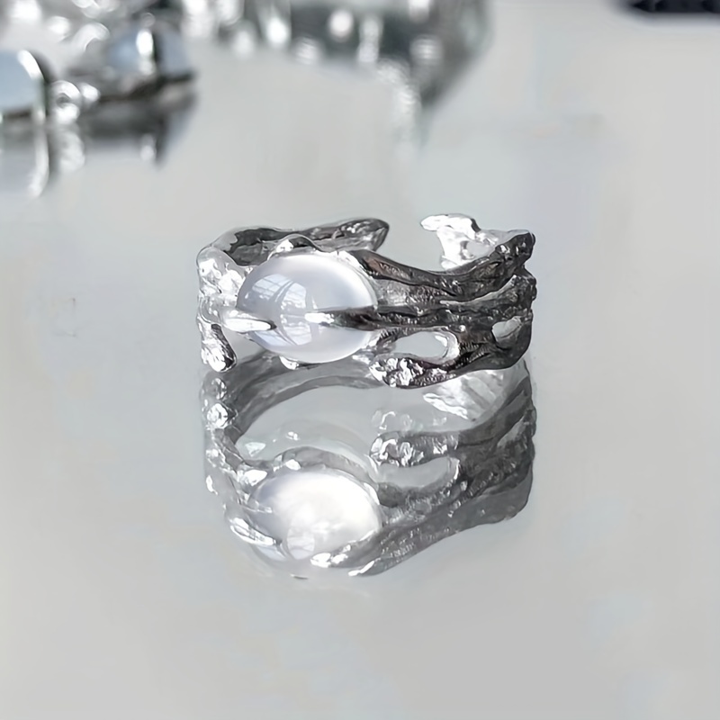 Y2K Style Hollow Out Adjustable Moonstone Finger Ring