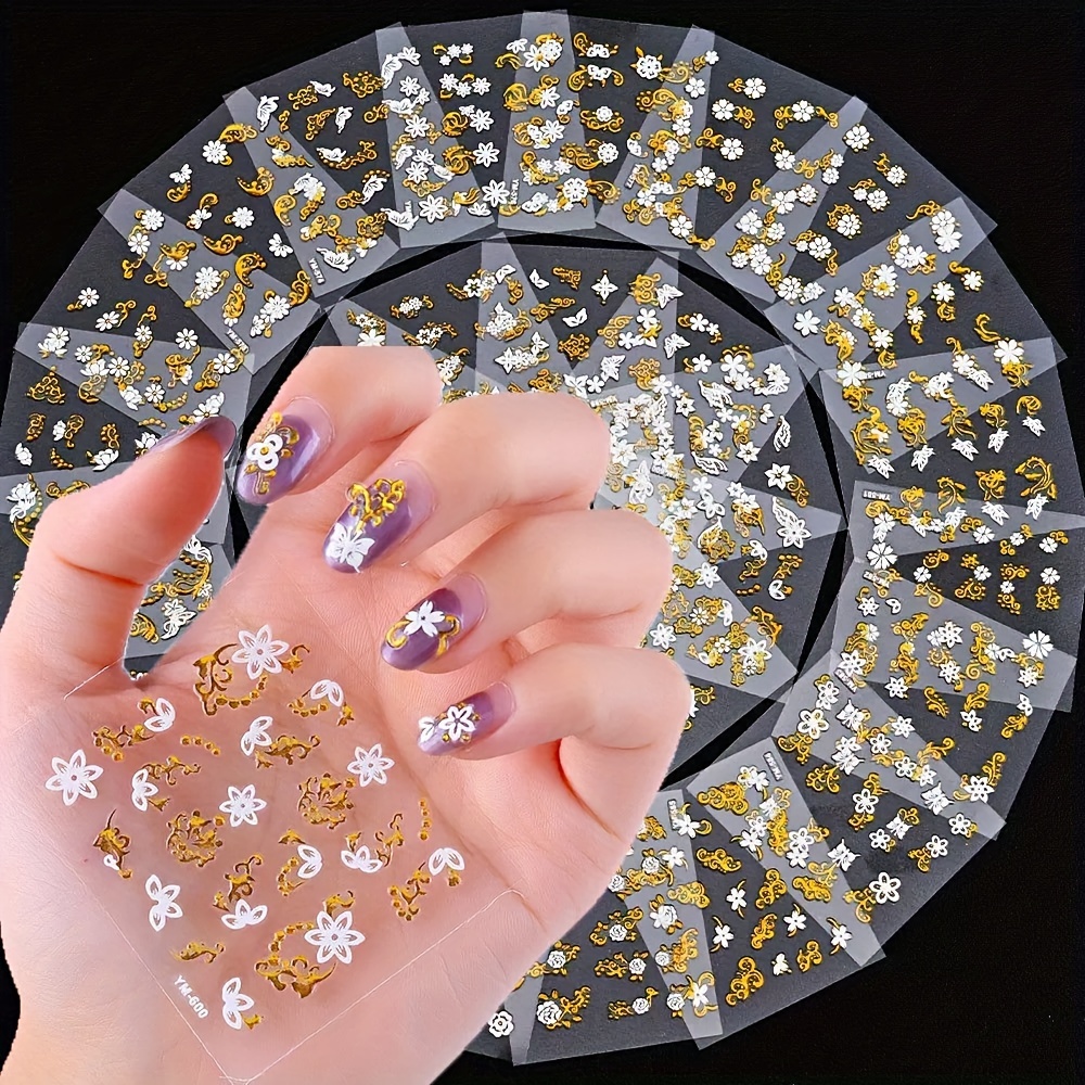 Flowers Nail Decals, 3d Self-adhesive White Floral Nail Art Stickers French  Hollow Flower Leaf Nail Art Designs Manicure Tips Accessories Diy Nail Art