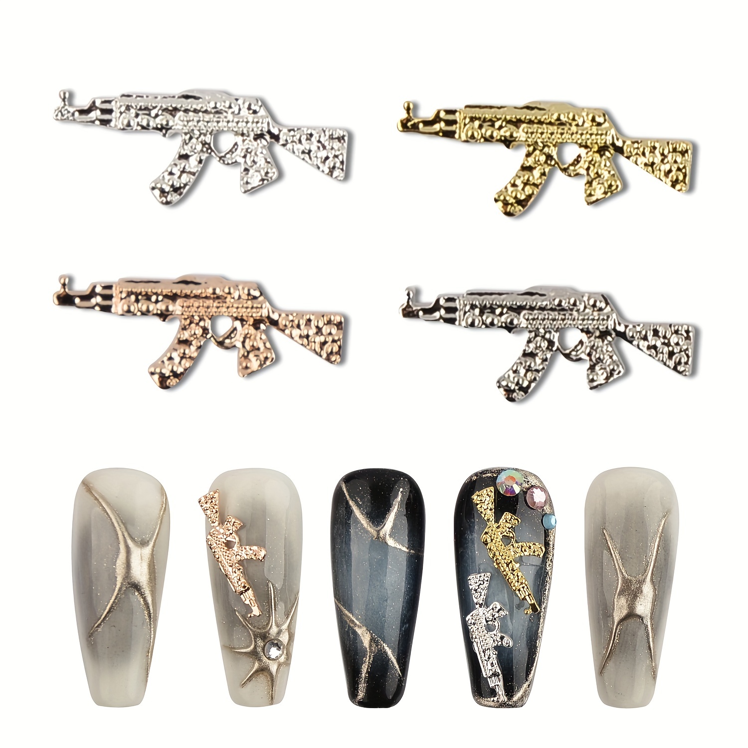 Ak Gun Nail Art Charms With Ab Rhinestones/white Rhinestones,3d Gun Nail Art  Accessories For Diy Or Nail Salon - Temu Bulgaria
