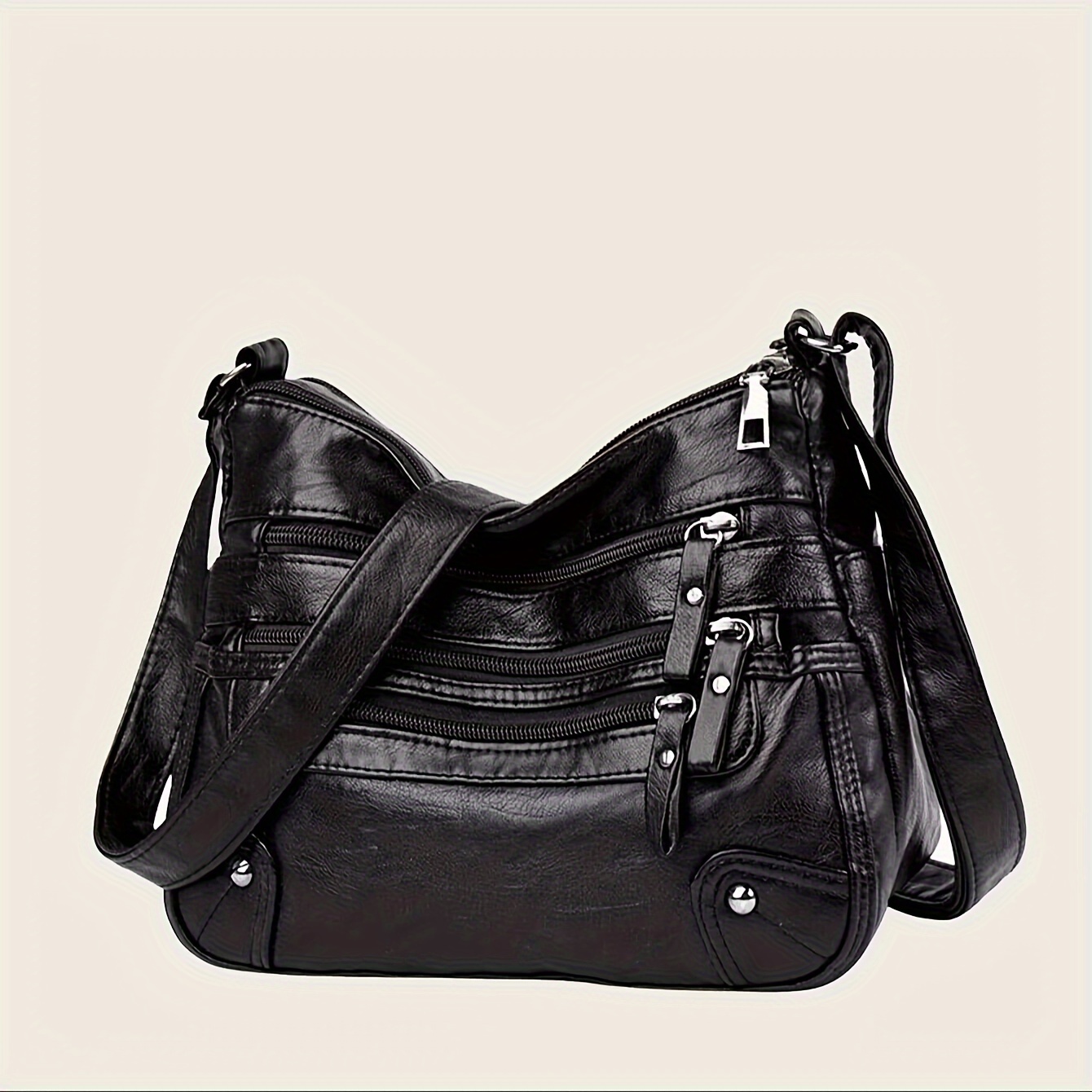 

Vintage Solid Color Shoulder Bag, All-match Classic Multi Zipper Layer Crossbody Bag For Women