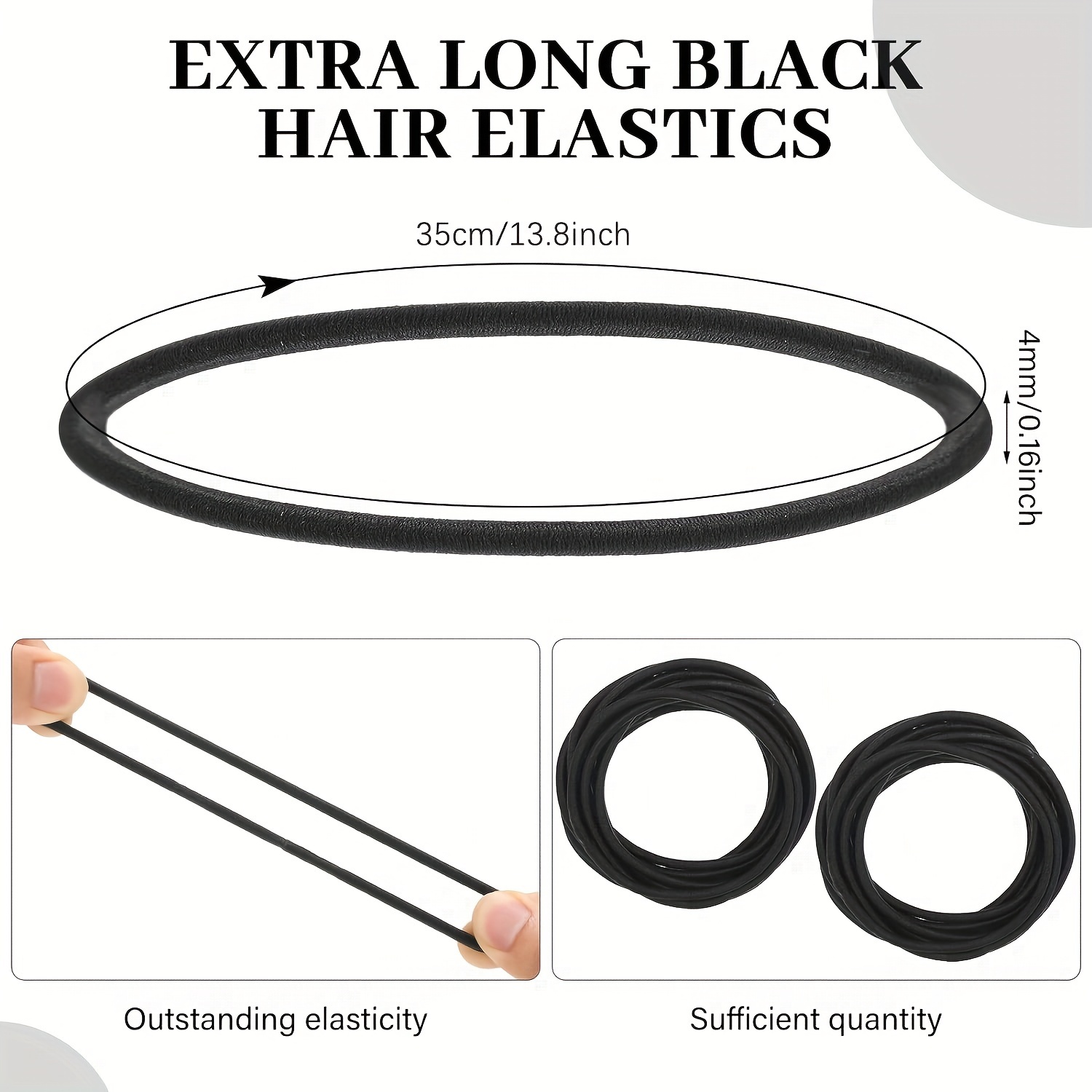 Elastics Extra Long Hair Ties, Black Seamless High Elastic Stretch Hair  Ties Ponytail Holders Hair Bands Accessories Rubber Band, 20/50Pcs