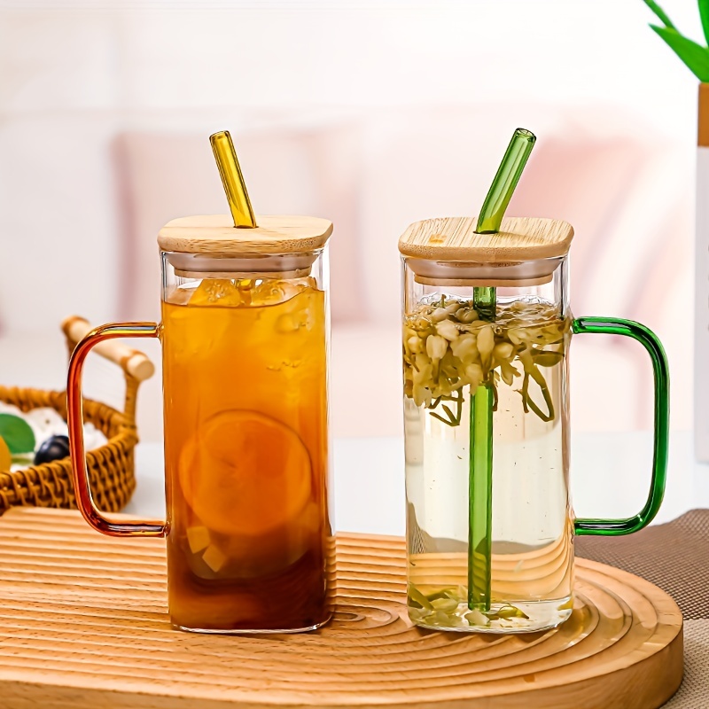 Glass Cups With Bamboo Lids and Straws Coffee Cups Glass Cups Glass Cup and  Straw Glass Straw Cute Trendy Cups 