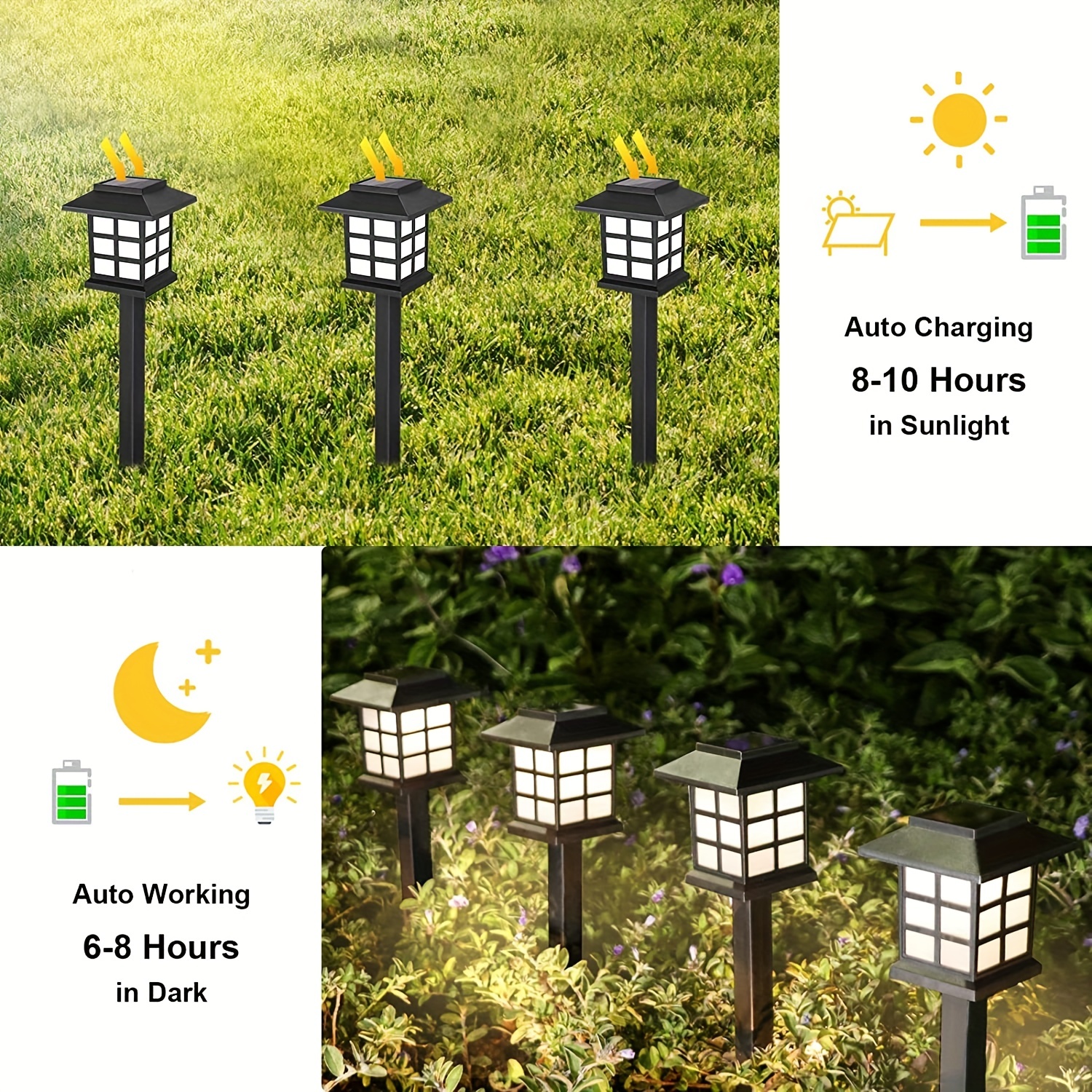 Lot de 12 lampes solaires pour allée de jardin, lumières solaires pour  paysage extérieur pour allée de pelouse, lumière blanche