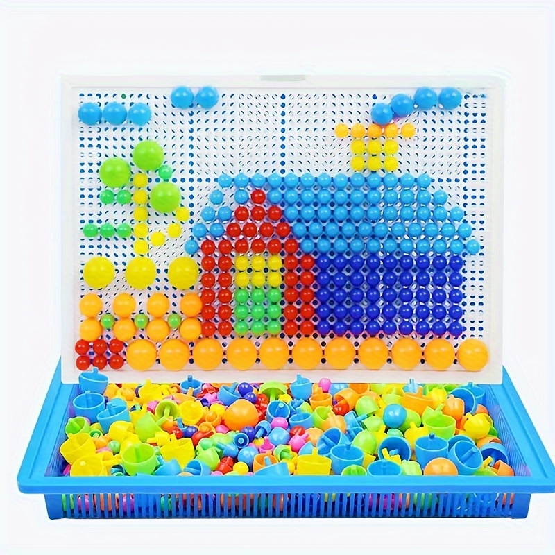 Peg Board Puzzle For Kids - Pegged - jigsaw Brain Game For Boys and Girls /  Intelligence Board/Building block Jigsaw/Mushroom Peg board/Early