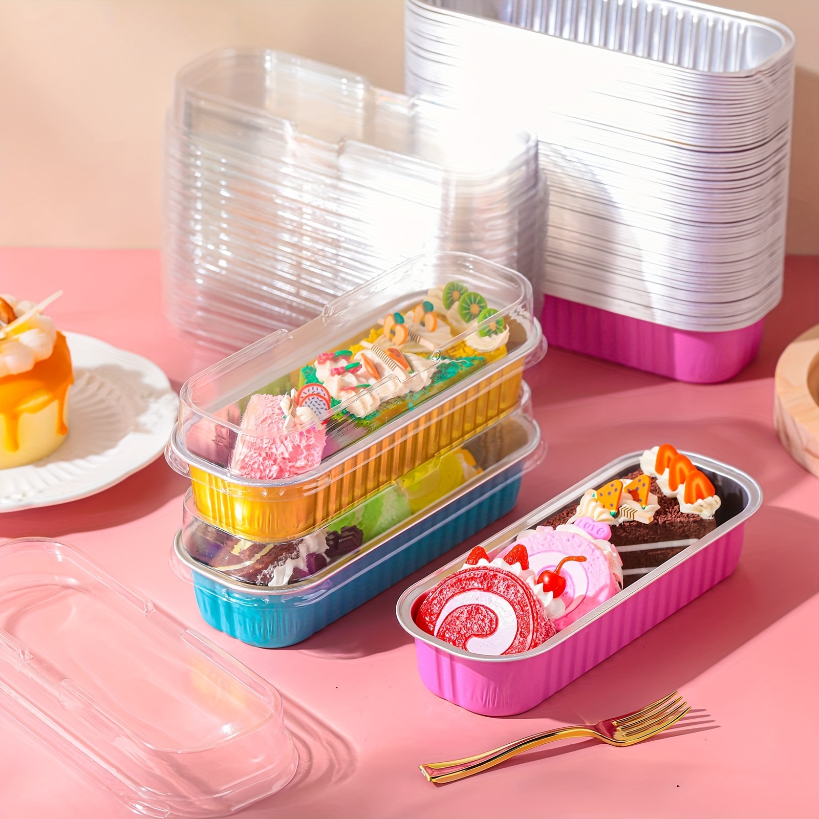 Disposable Mini Cake Pans With Lids, Rectangle Baking Cups Muffin Tins, Aluminum  Foil Baking Tins Mini Loaf Baking Pans Holders Kitchen Gadgets For  Restaurant/food Truck/bakery - Temu