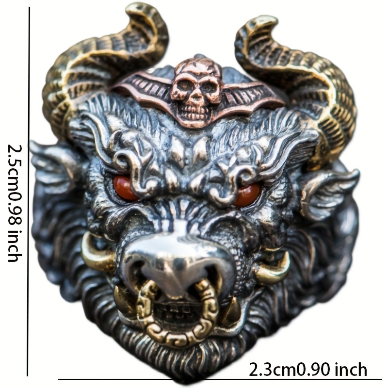 Men's Vintage Devil Bull Head Ring Adjustable Opening Ring Gift