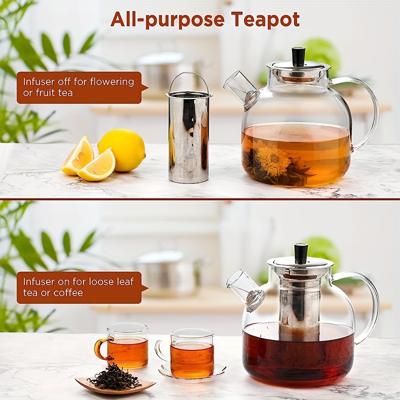 Glass Teapot With Tea Infuser,, Heat Resistant Borosilicate Glass Tea Kettle  With Tea Strainer, Blooming And Loose Leaf Tea Maker, Perfect For Home  Office Restaurant Family Day, Tea Accessories - Temu
