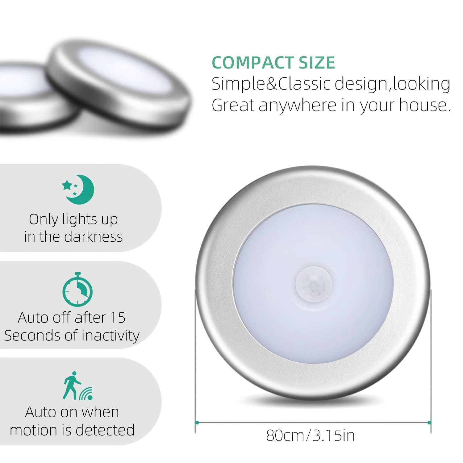 1pc Led Motion Sensor Light Round Cordless Battery Operated - Temu