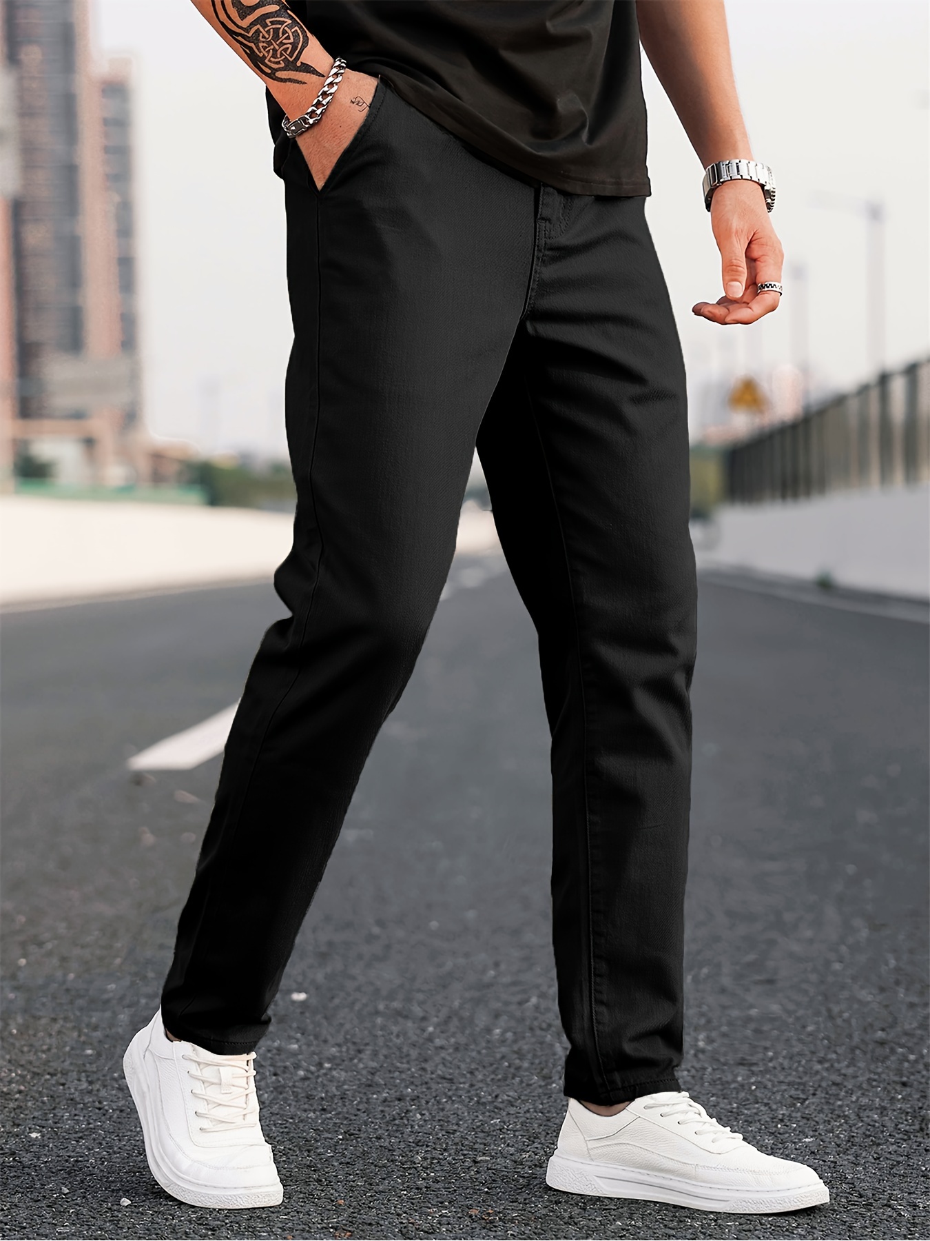 Men's Casual Tapered Trousers Solid Casual Long Cropped - Temu Canada