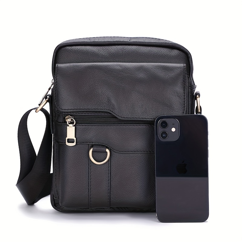 Mens Leather Shoulder Bag Business Casual Multifunctional Large 