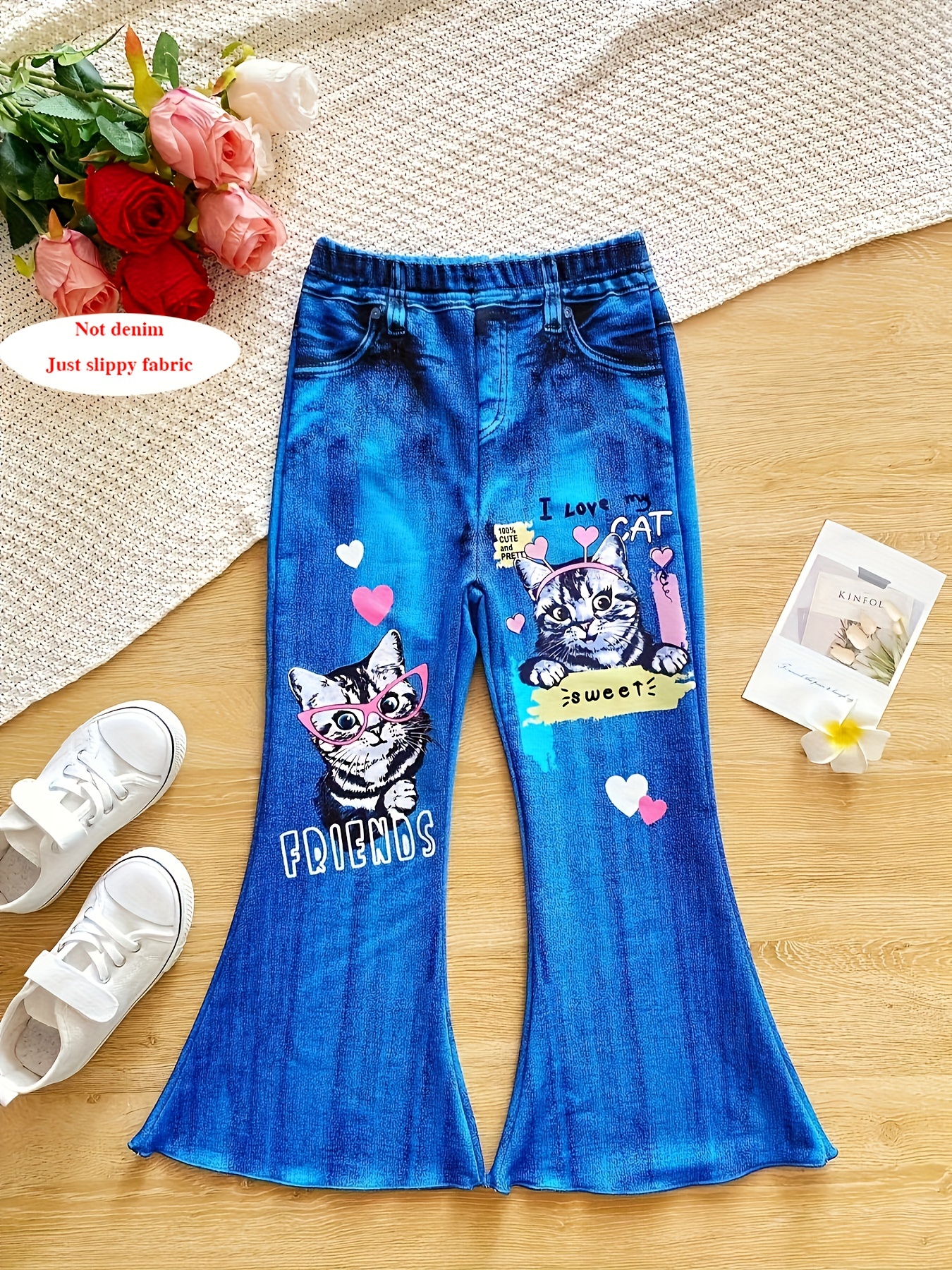 Faux Denim print Flare Pants Girls Comfy & Trendy Leggings Kids Clothes  Party Gift