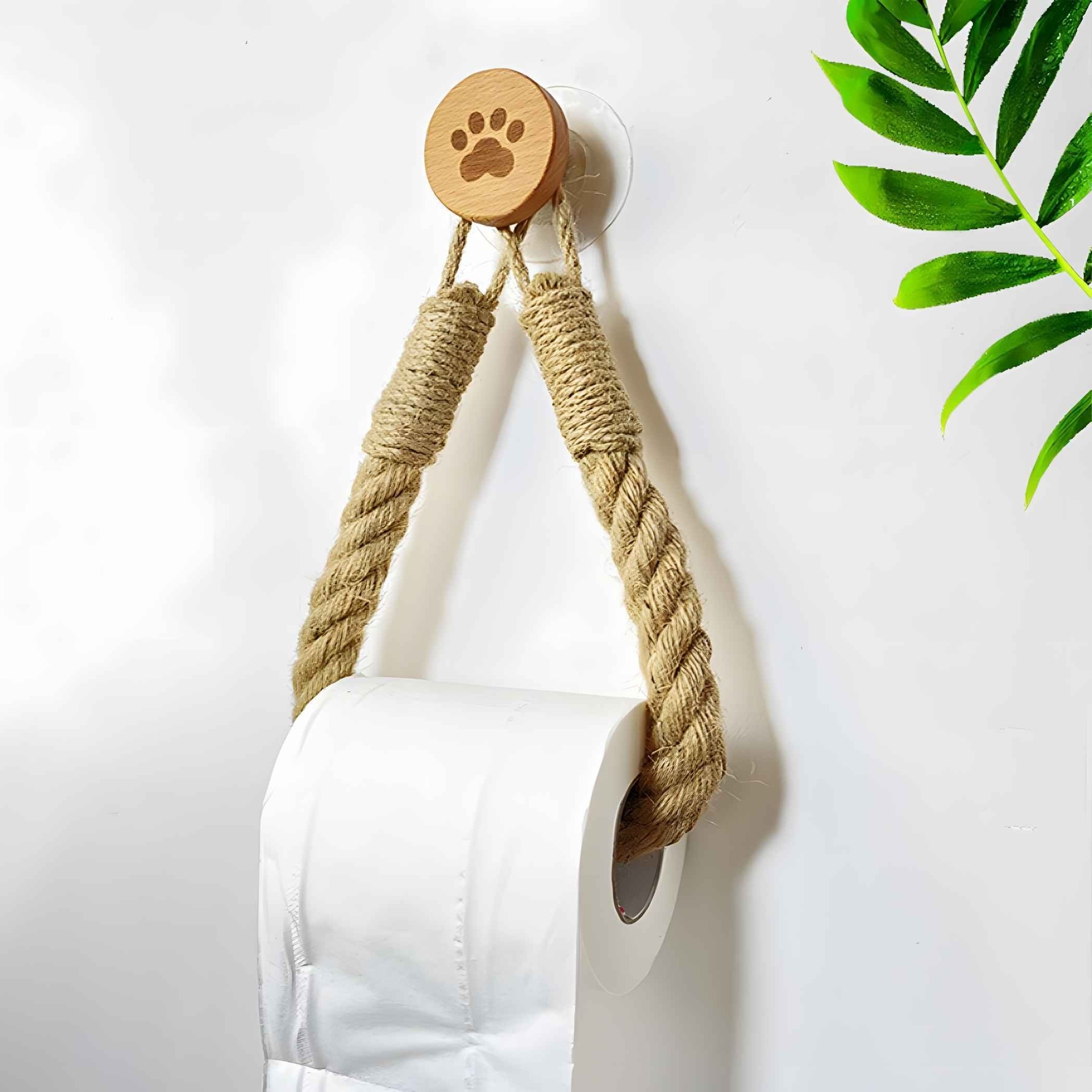 Rope Toilet Paper Holder, Wooden Wall Mounted Toilet Paper Roll
