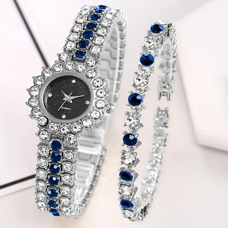 

Women's Watch Baroque Rhinestone Quartz Watch Sparkling Fashion Analog Wrist Watch & 1pc Bracelet, Gift For Mom Her