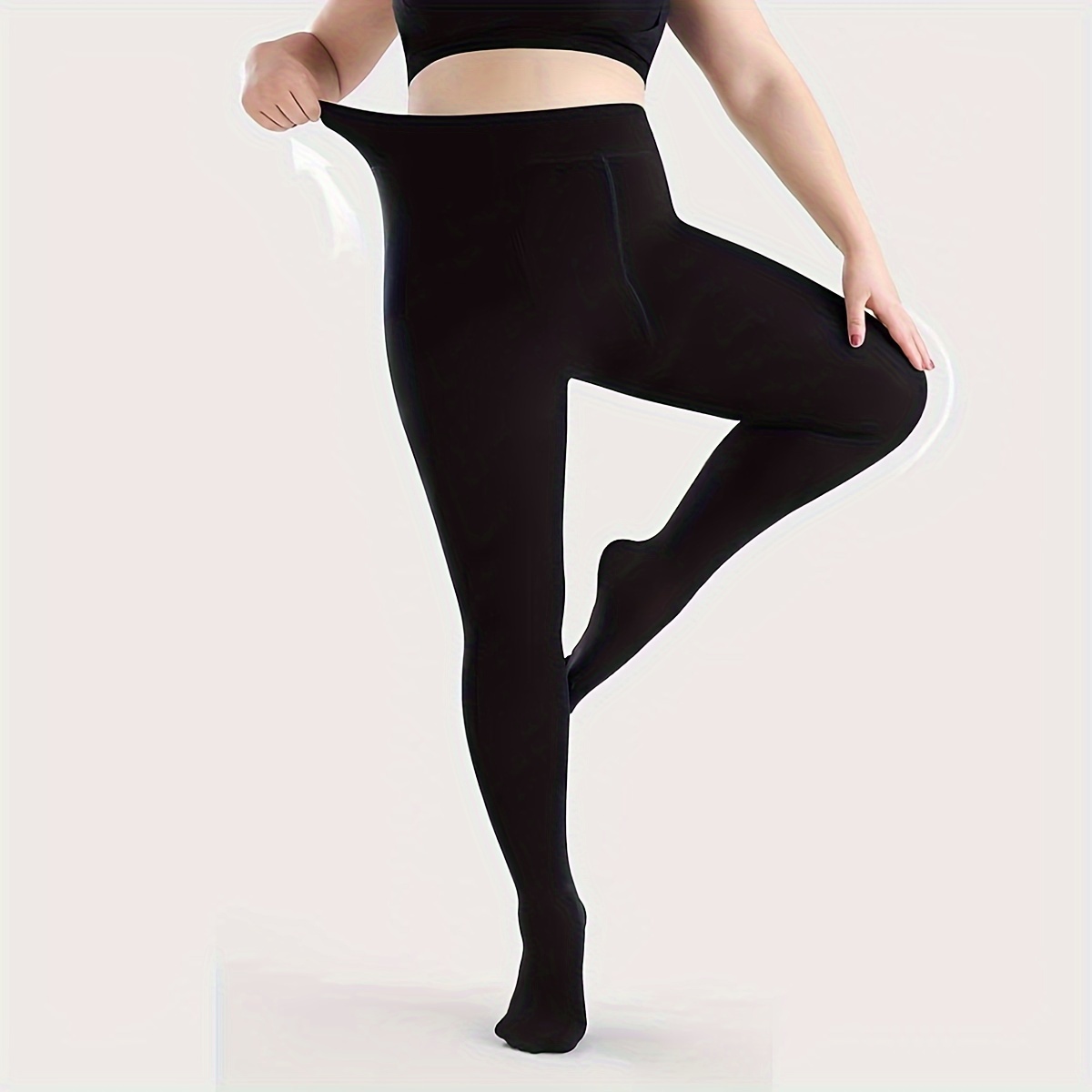 Plus Size Trendy Tights, Women's Plus Warm Faux Transparent Thin Fleece  Lined Stretchy Pantyhose