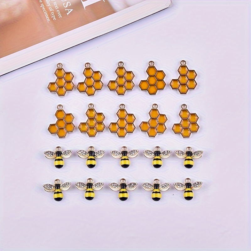 

20pcs Enamel Bee & Honeycomb Charms, Alloy Diy Pendants For Earrings And Necklaces - Craft Accessories With Design, Necklace Pendants| Accessory| , Charms For Jewelry Making