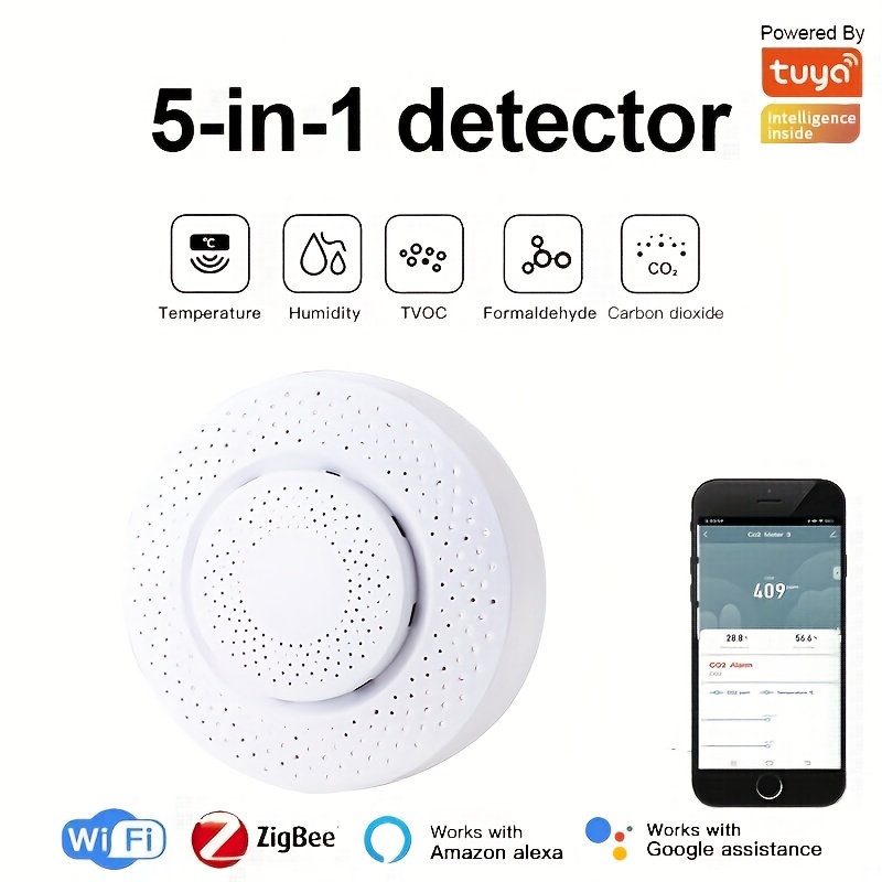SMATRUL Tuya WiFi Smoke Detector with Temperature and Humidity Sensor