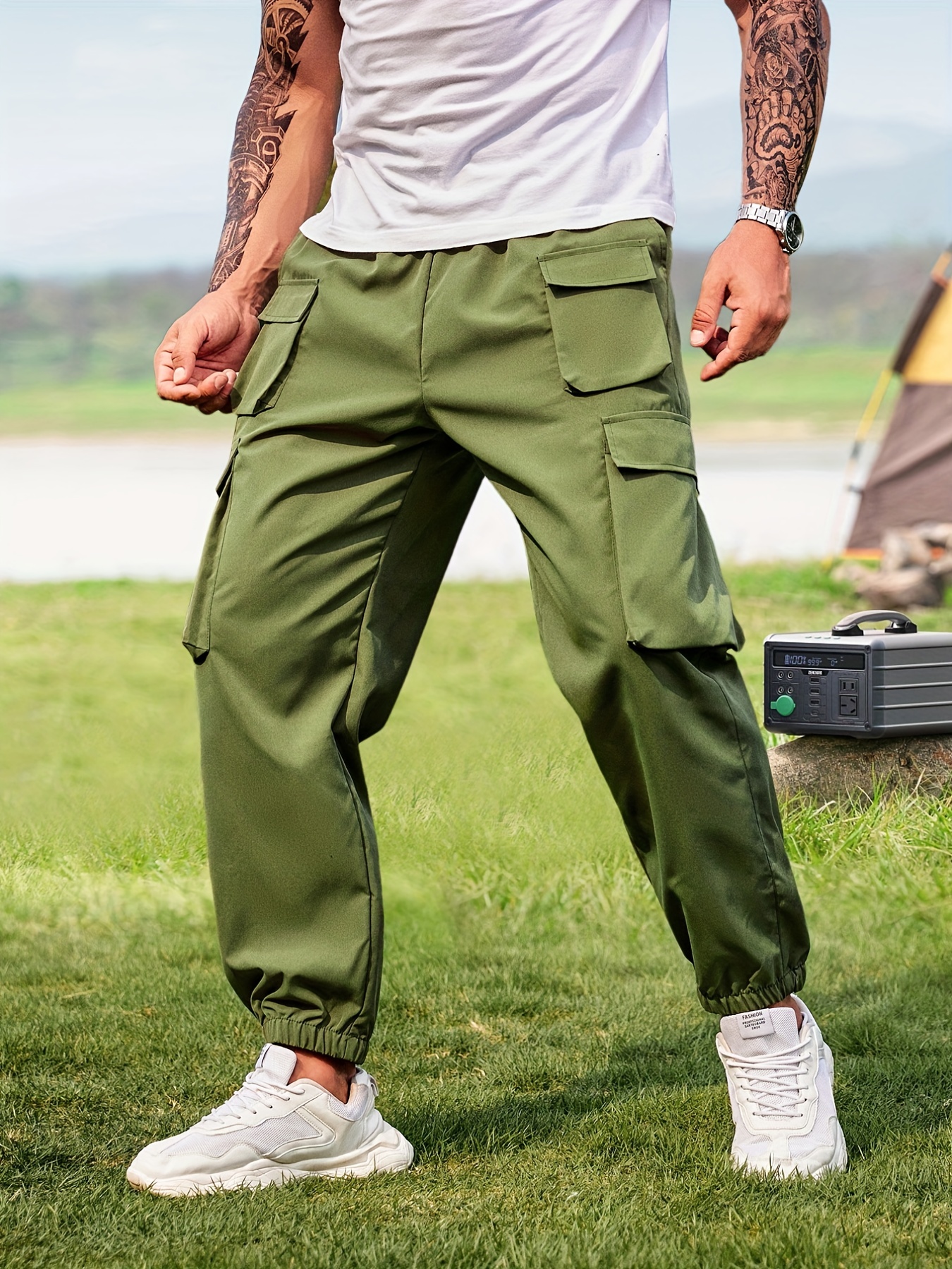 Plus Size Men's Green Cargo Pants Joggers Elastic Cuffs - Temu Germany