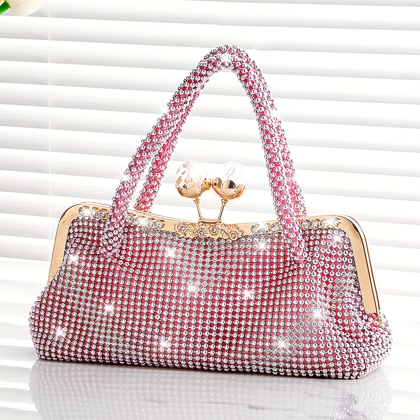 Casual Women Party Clutch Purse White Pearl Evening Bag, $39.98