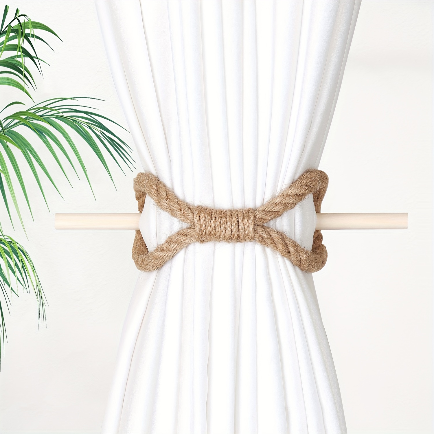 2 alzapaños de cortina de cuerda de algodón con palo de madera