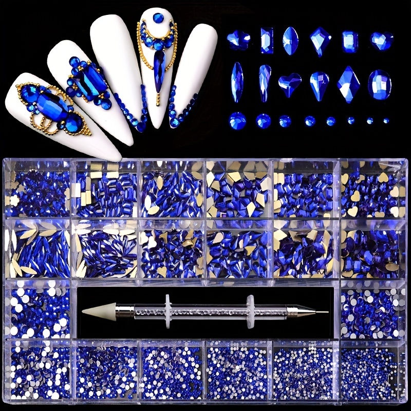 Black Nail Jewels for Nail Art - 3100pcs Crystals Rhinestones for Nails, 12  Types of 600 Special-Shaped Stones Diamonds + 2500 Flat-Bottomed