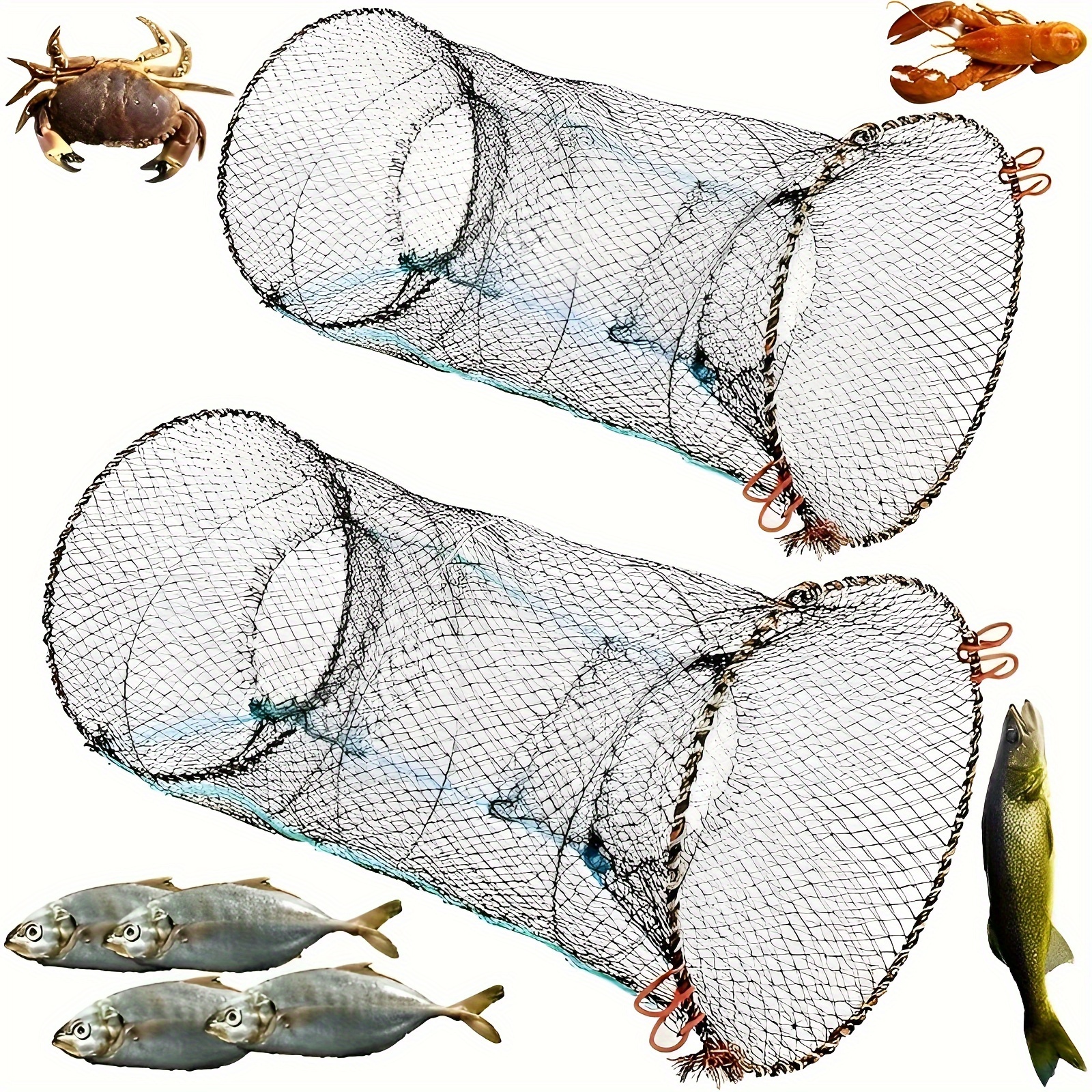 1pc 16-hole Fishing Cage, Foldable Nylon Umbrella-shaped Fish Trap, Fish  Landing Net