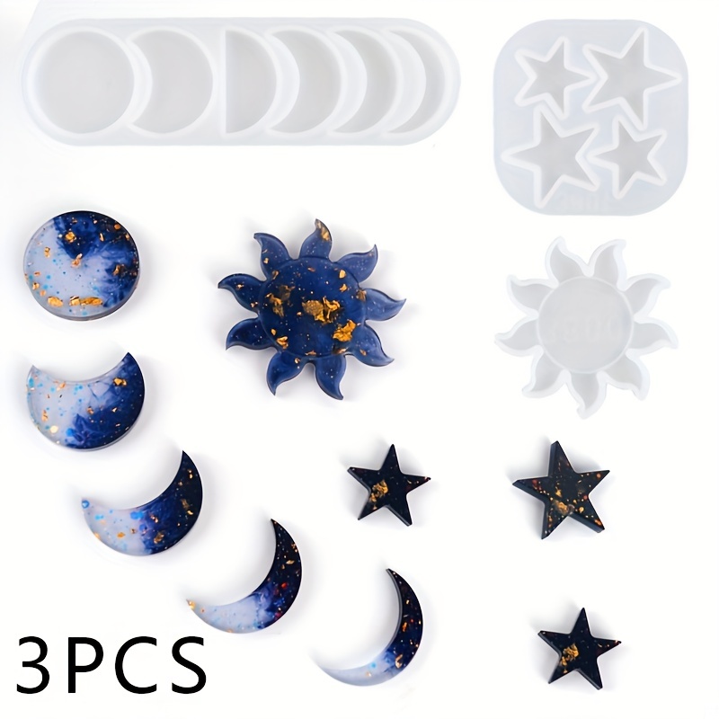 Molde de resina de fase lunar, molde de silicona con forma de estrella,  moldes epoxi de luna llena con accesorios, decoración para colgar en la  pared
