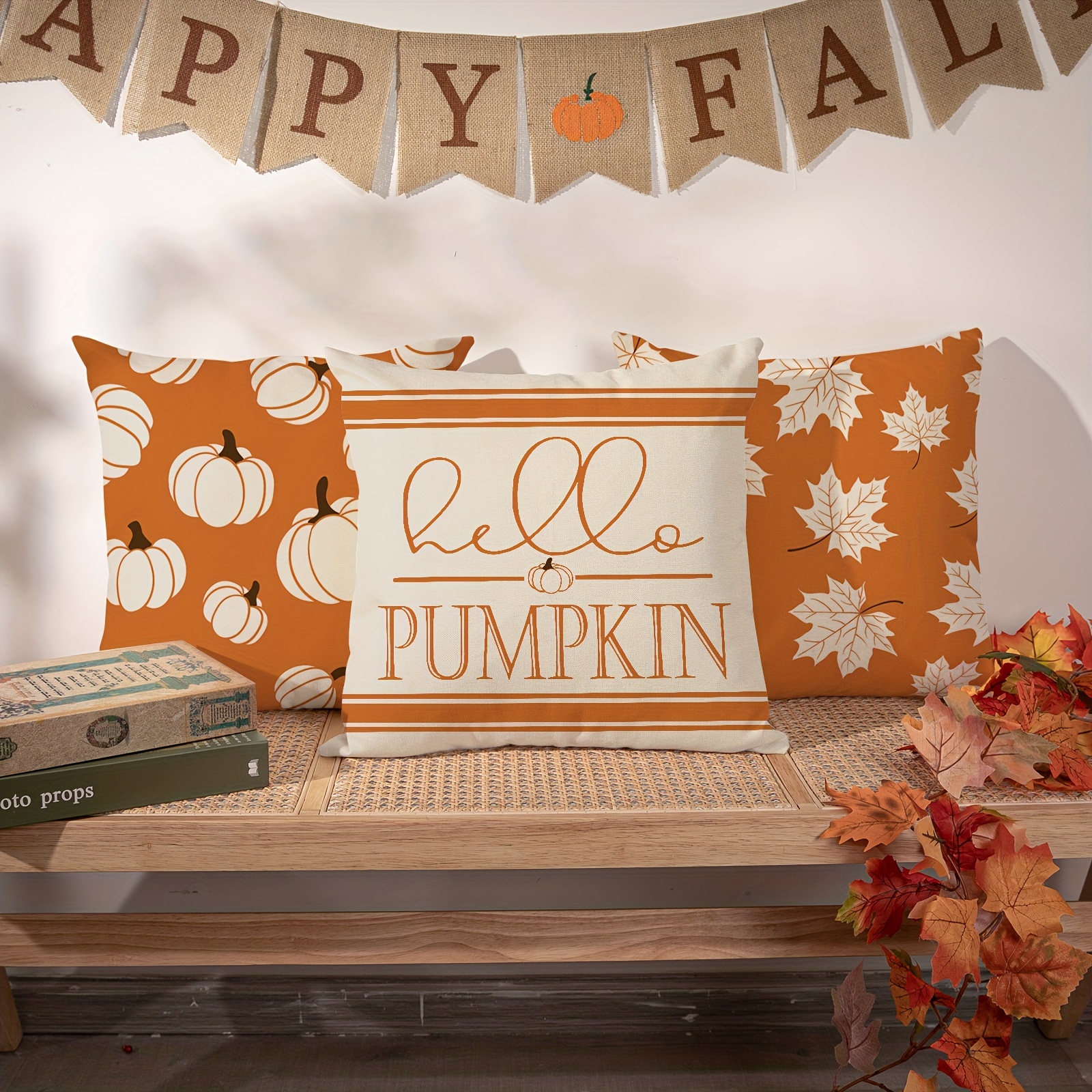 Fall Pillow Covers Pumpkin Maple Leaves Cushion Case Pumpkin Spice Hello  Pumpkin Throw Pillow Case Farmhouse Decorative Cushion Cover For Harvest  Thanksgiving, - Temu