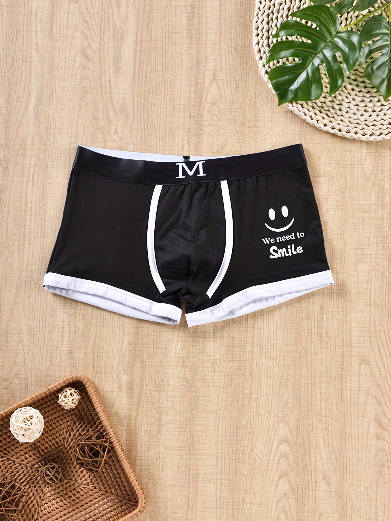 Men's Smile Face Print Fashion Underwear Breathable Soft - Temu
