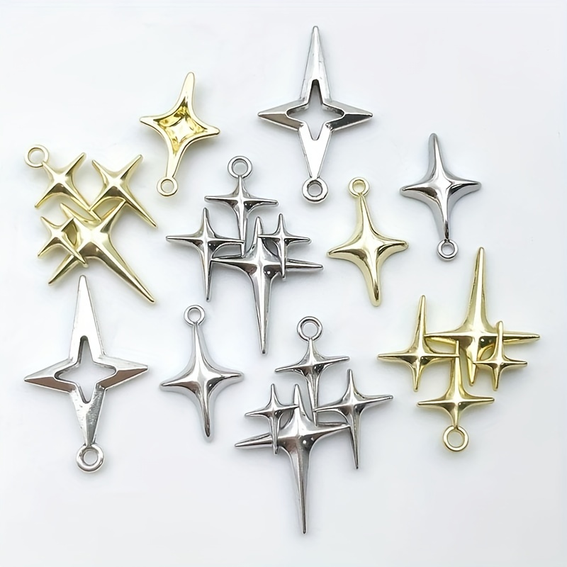 GUZUHUKU Silver Star Pendant Charm, 100pcs Mini Jewelry Making Pendants  Hollow Four-pointed Star Charms for Charms DIY Earrings Bracelets Necklace