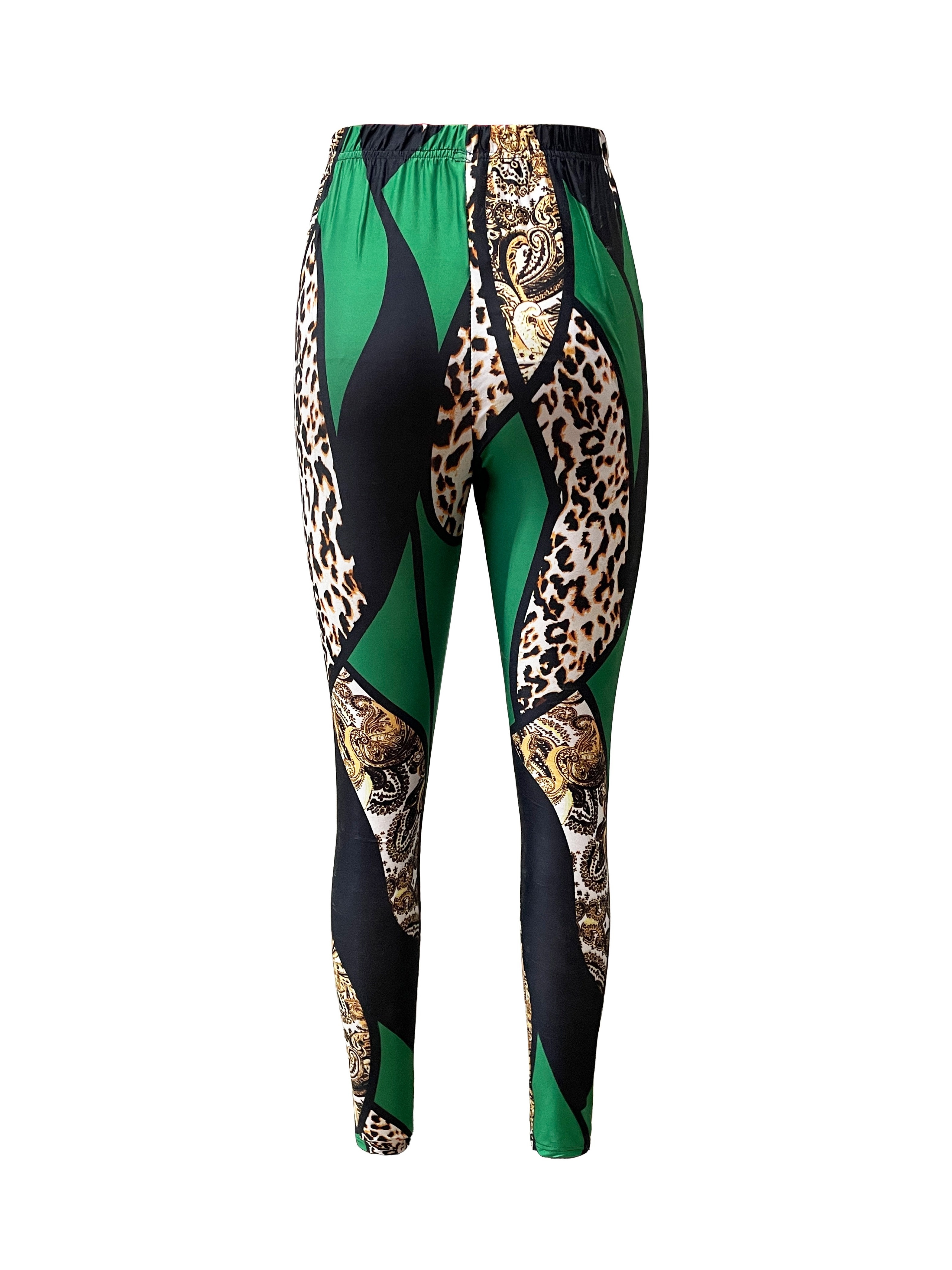 Color Block Leopard Print Skinny Leggings Casual Elastic - Temu Canada