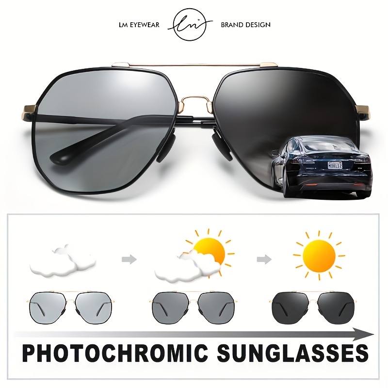 1pc Men's LM Brand Titanium Alloy Polarized Sunglasses, Fashion  Photochromic Sunglasses, Chameleon Day Night Vision Anti-glare Driving  Glasses