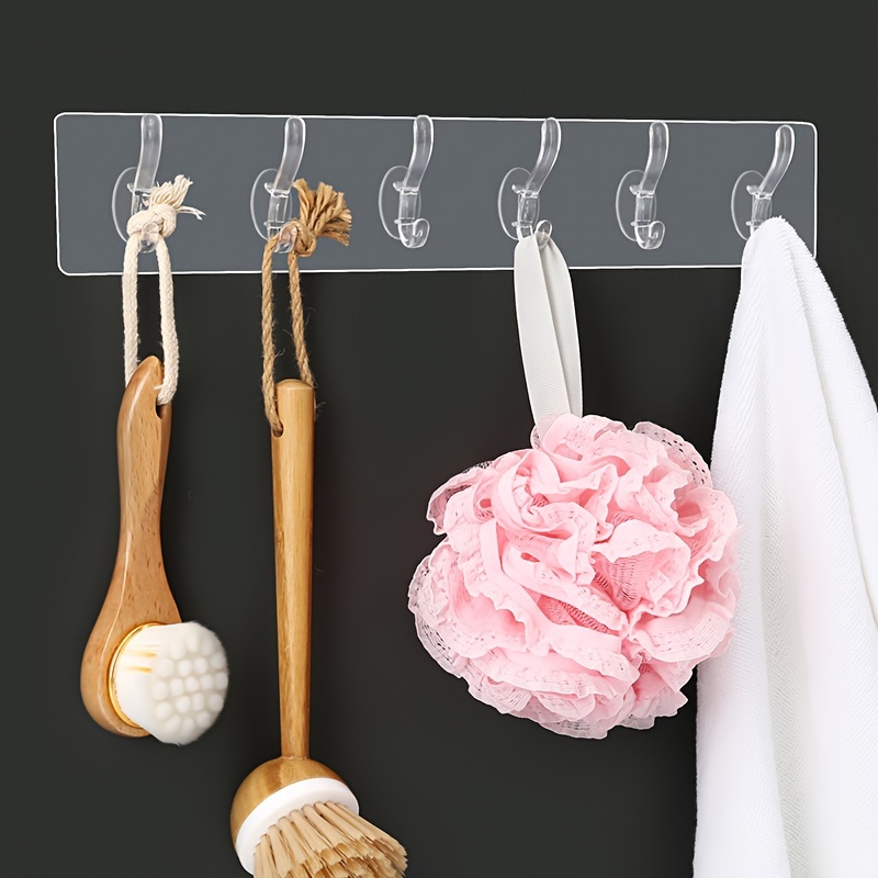 1pc Plastic Hook Rack With Hooks, Self-adhesive And Wall-mounted Row Hook,  Multi-functional And Practical Hooks, Suitable Storage Organizer For Wall D