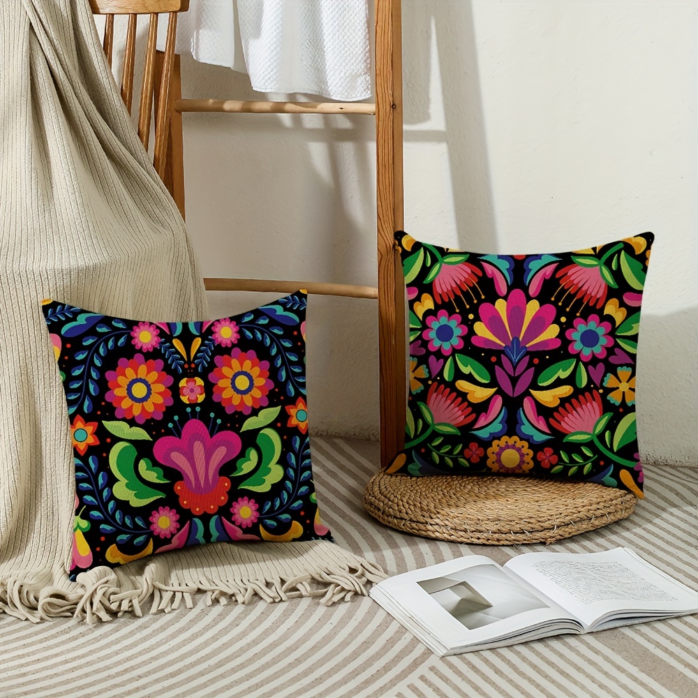 Mexican Throw Pillow Covers Flowers Decorative Throw Temu