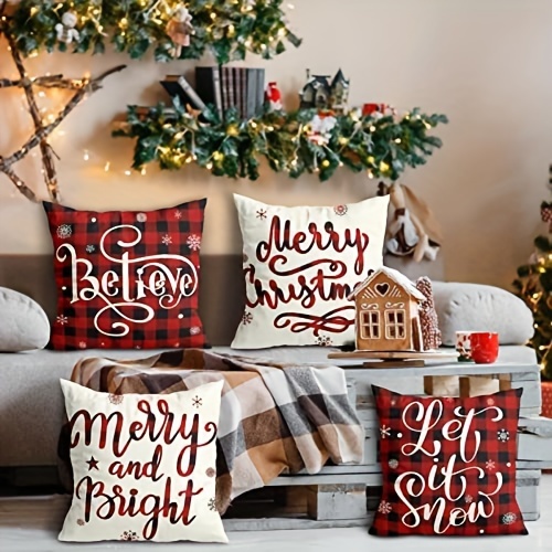 Christmas Throw Pillow Covers - Black Red Plaid Farmhouse Linen Pillow  Cushion Covers For Sofa Sofa Bed Home Outdoor Car - (pillow Insert Not  Included) - Temu