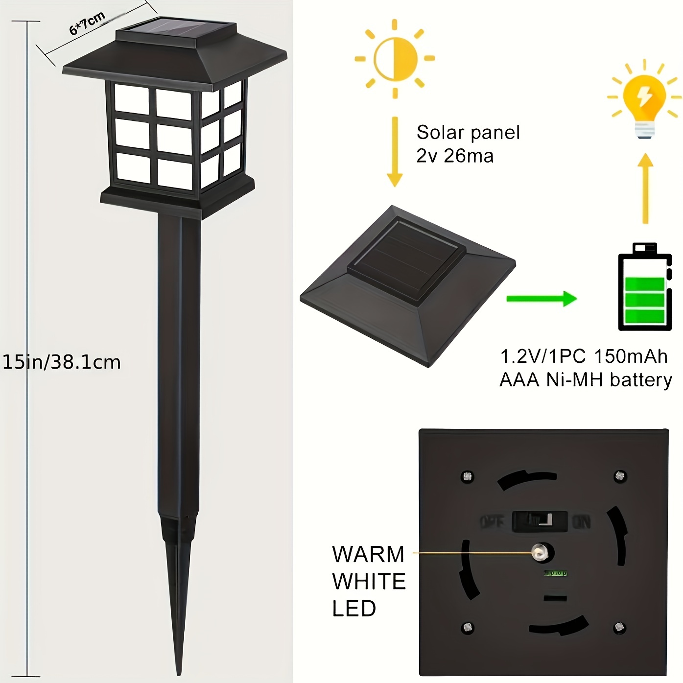 Luces solares para exteriores, paquete de 6 luces LED solares para jardín  alimentadas por globo, impermeables para patio, patio, pasarela, paisaje,  camino de pinchos en el suelo, blanco frío Ofspeizc WRHS-14