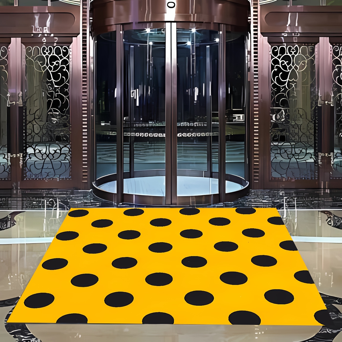 

1pc Yellow Background Black Spot Patterned Carpet, Non Slip Kitchen Mat, Living Room And Bedroom Decorative Carpet, Corridor Carpet, Suitable For Hotel/commercial Space
